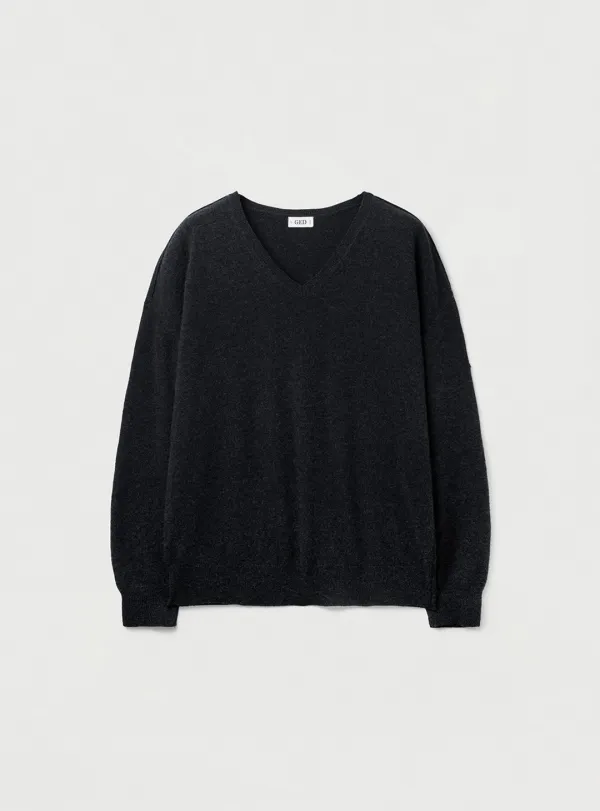 CASHMERE V-NECK KNIT - CHARCOAL