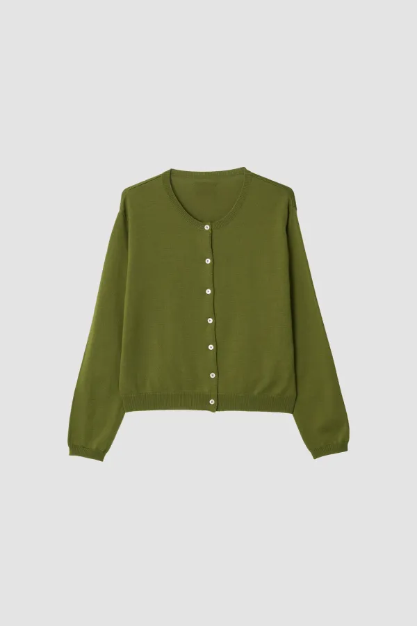 Cara New Olive Green Wool Cardigan
