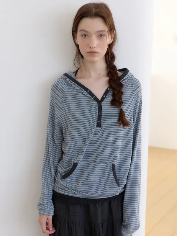 JERSEY SNAP HOODIE T [ STRIPE BLUE ]