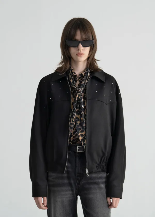 (UNI) METALLIC DOT BLOUSON - BLACK