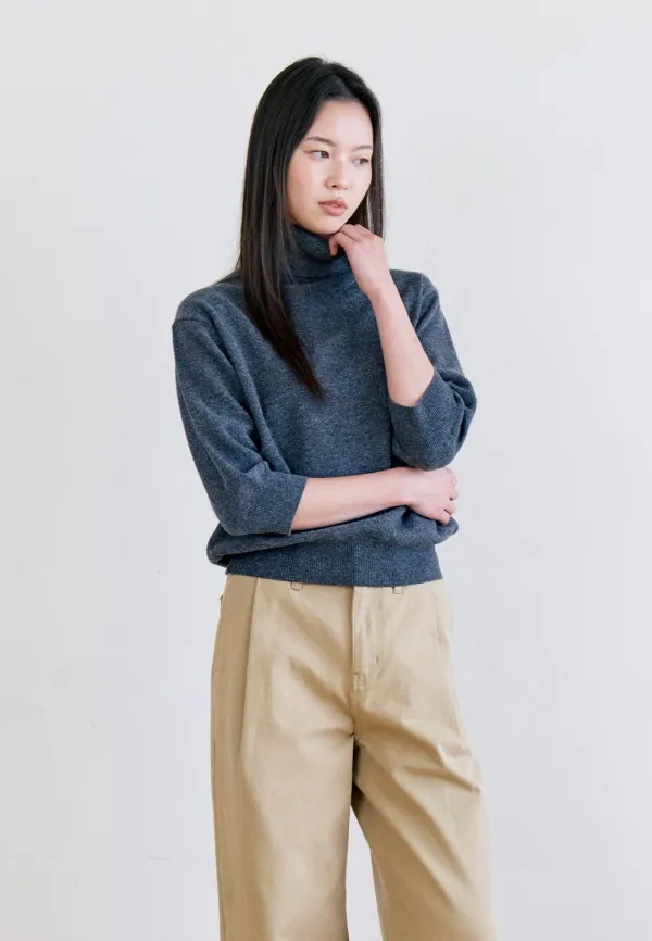 WOOL100 TURTLE NECK HALF KNIT - CHARCOAL
