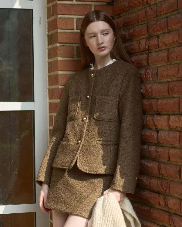 Teddy boucle tweed jacket - brown