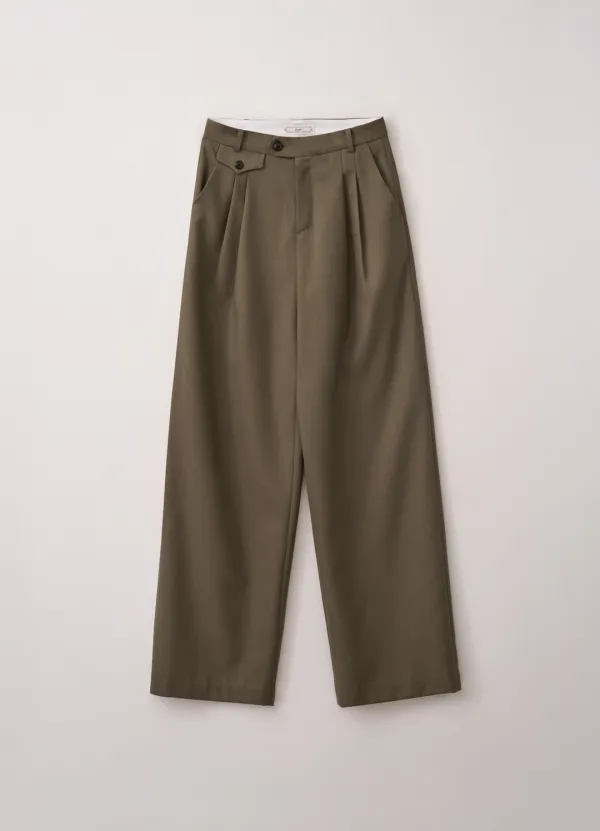 Wool Two-Pleat Trousers (Khaki Beige)