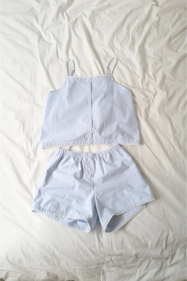 Lace Cotton Shorts Blue Stripe
