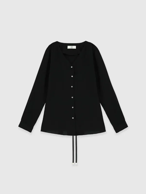 Notch Tencel Blouse (Black)