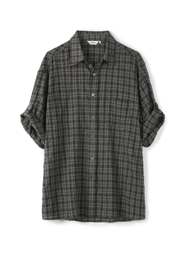 Dust Plaid Roll Up Half Shirts_Dust Charcoal
