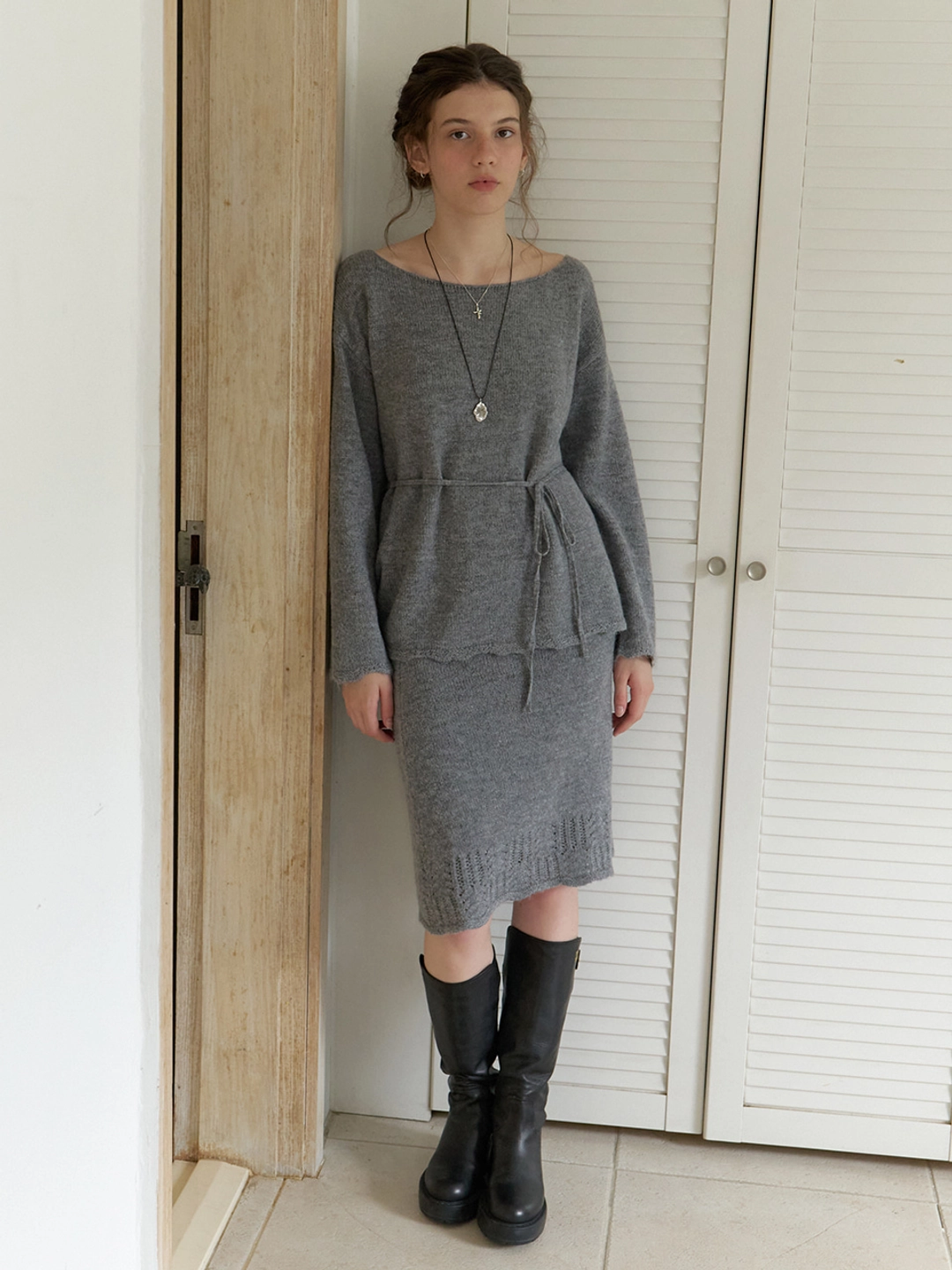리엘 Shimmery knit skirt (deep gray) 상품 이미지 2