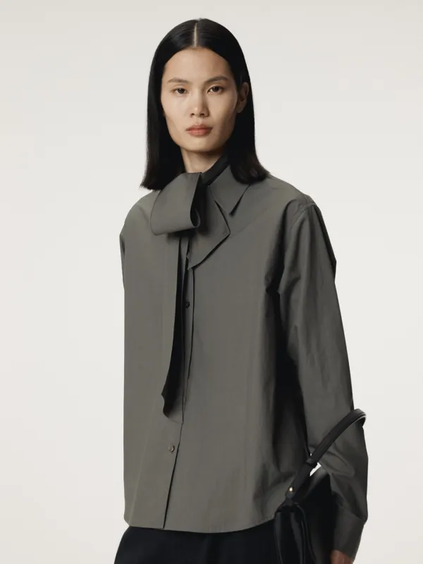 POWDERY COTTON SCARF SHIRT (KHAKISH GREY)