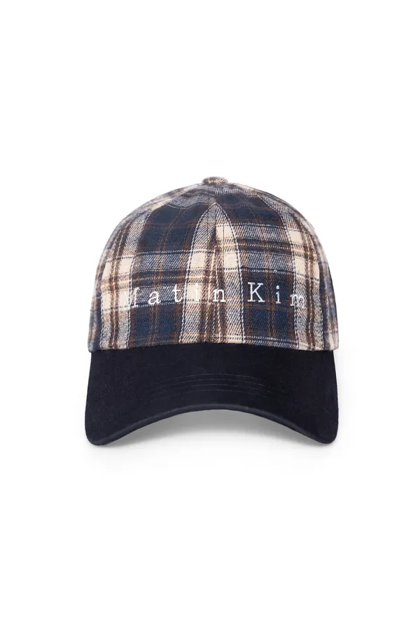MATIN CONTRAST BRIM CHECK BALL CAP IN NAVY