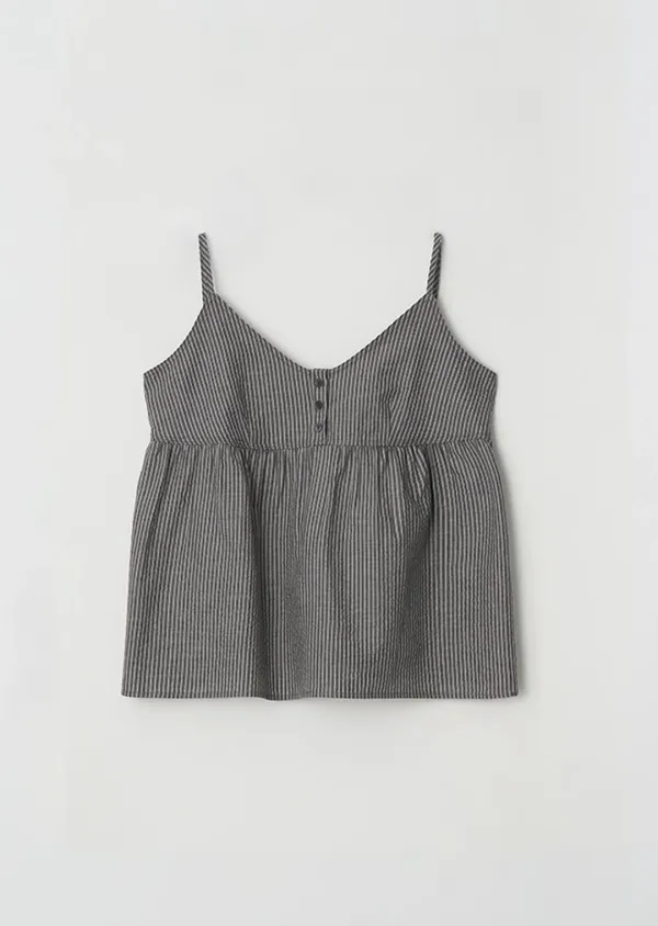 stripe button sleeveless-black