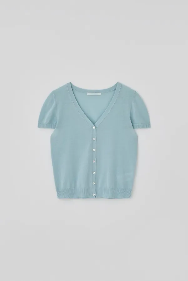 T/T Button half knit cardigan (soft blue)
