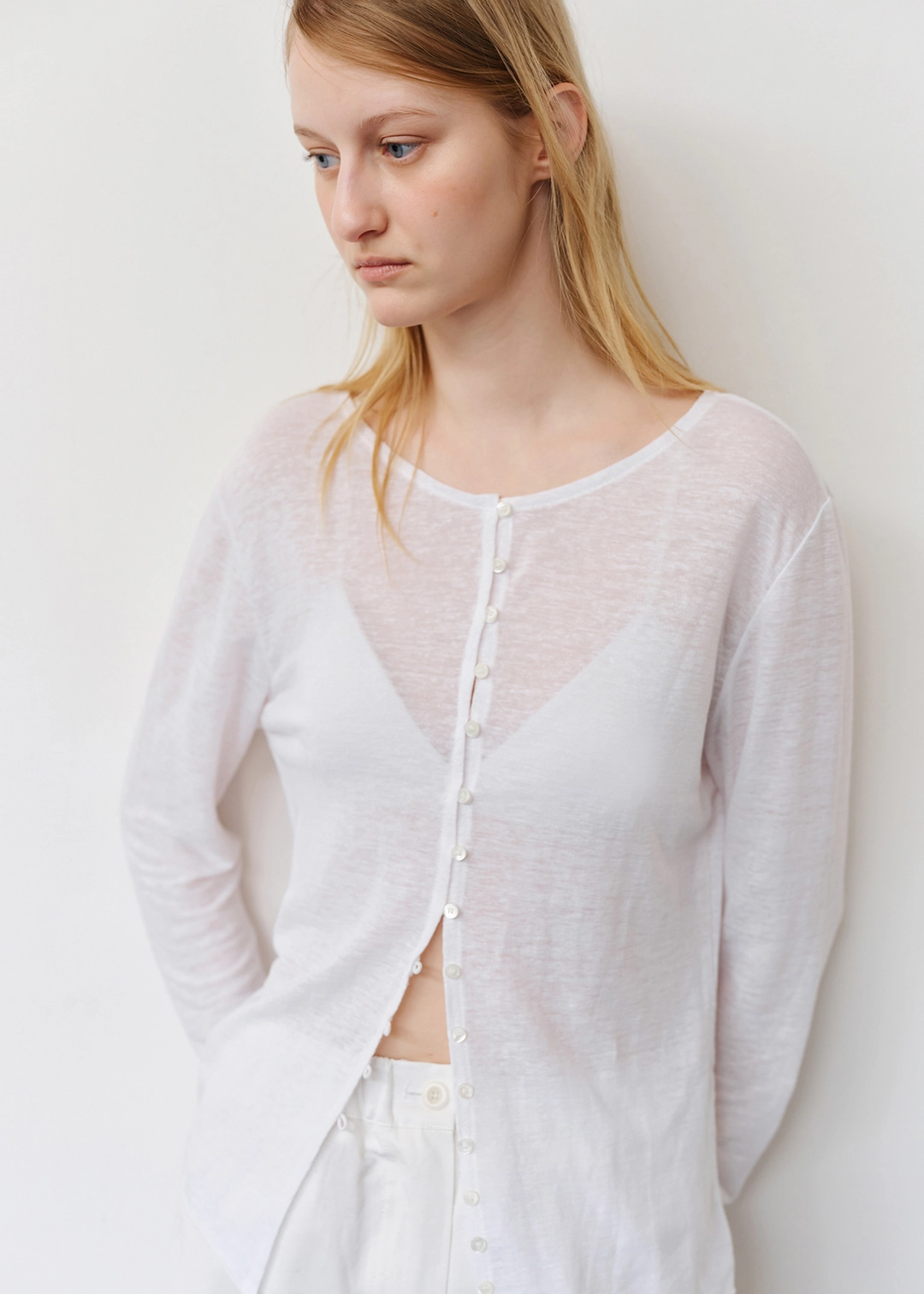 더라이 Linen Long Sleeve Cardigan(White) 상품 이미지 1