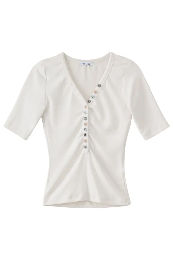 Soft Button T-Shirt_Cream