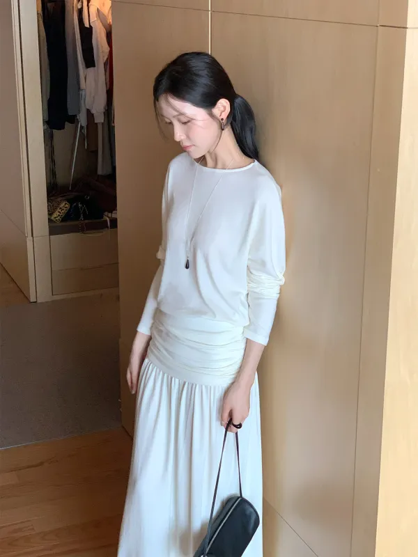[ 세트 ] 마레 루즈 티셔츠 · 셔링 로우 스커트