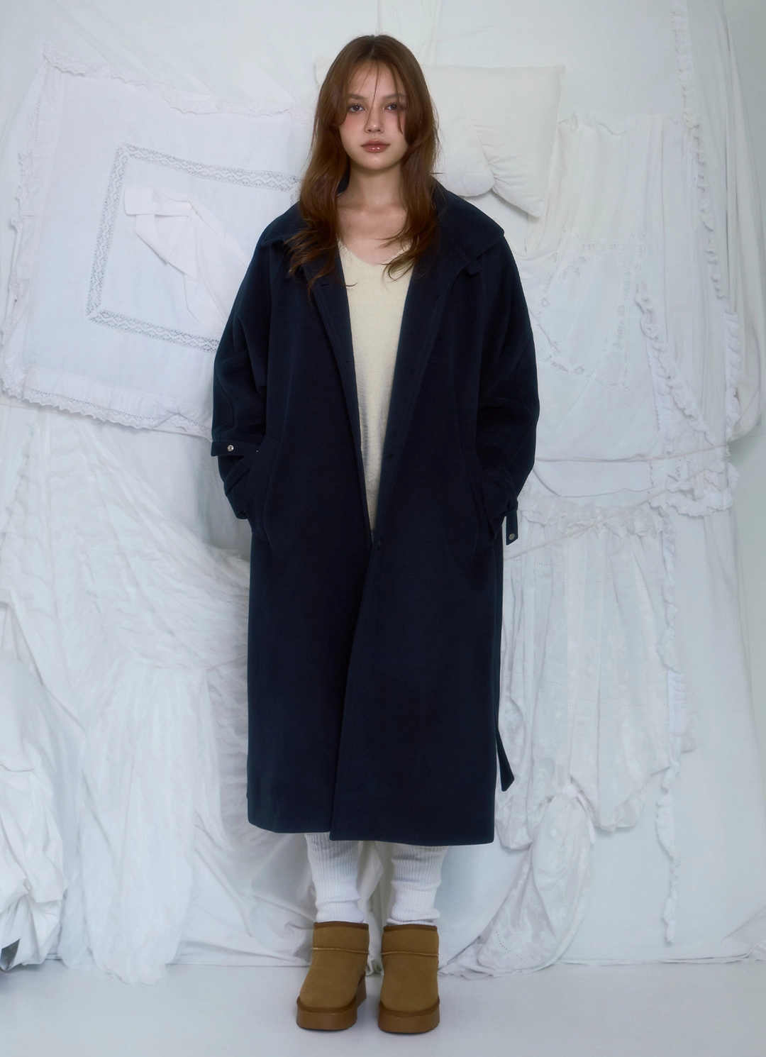 로제프란츠 Half-neck Overfit Long Coat [Navy] 상품 이미지 2