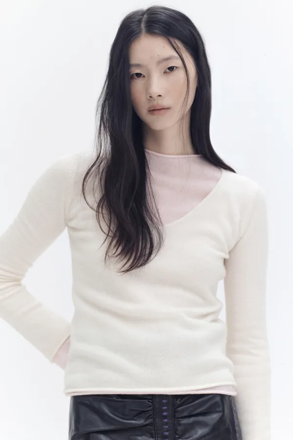 [10% cashmere] 시어 브이넥 캐시미어 니트_아이보리