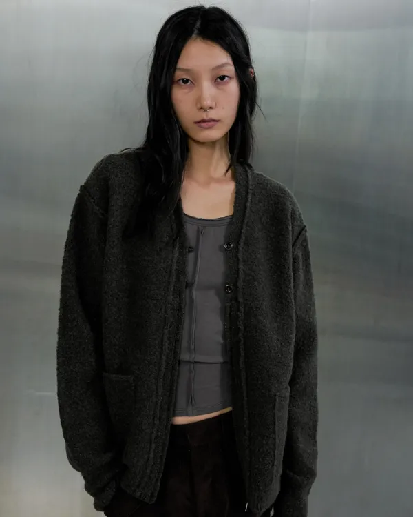 REVERSED BUTTON-ZIP CARDIGAN - KHAKI