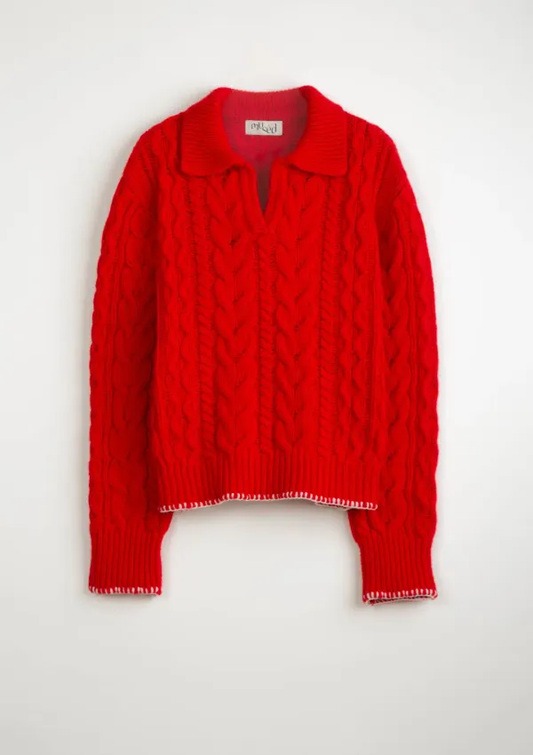 Mused Cashmere Cable Knit Pullover - Red