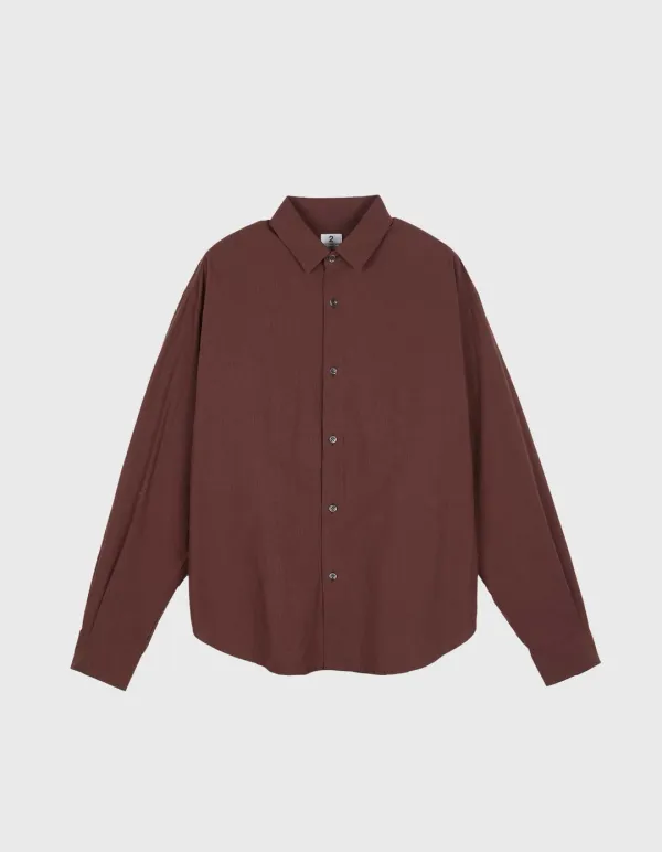 STRIPED JACQUARD BANDING SHIRT / Burgundy