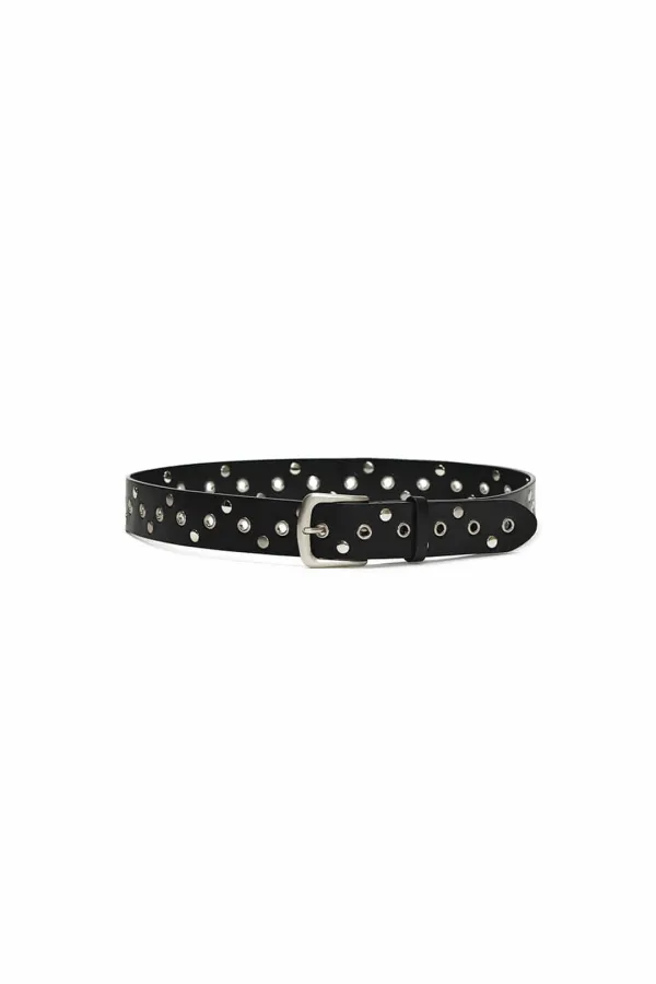 ANGLED EYELET STUDDED BELT, BLACK