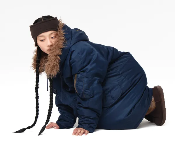 HOODED FIELD DOWN JACKET NAVY