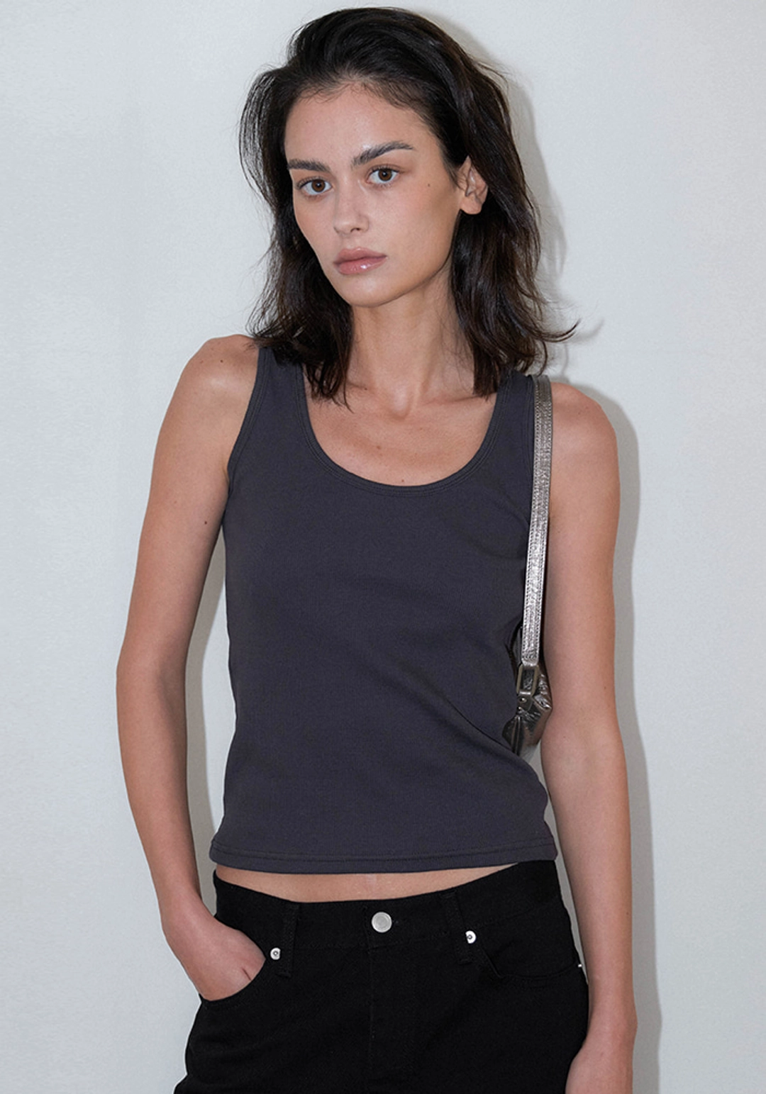 이브세이지 [5차 리오더] Ribbed tank top (Charcoal) 상품 이미지 2