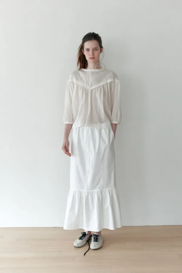 [3rd] Trim White Long Skirt