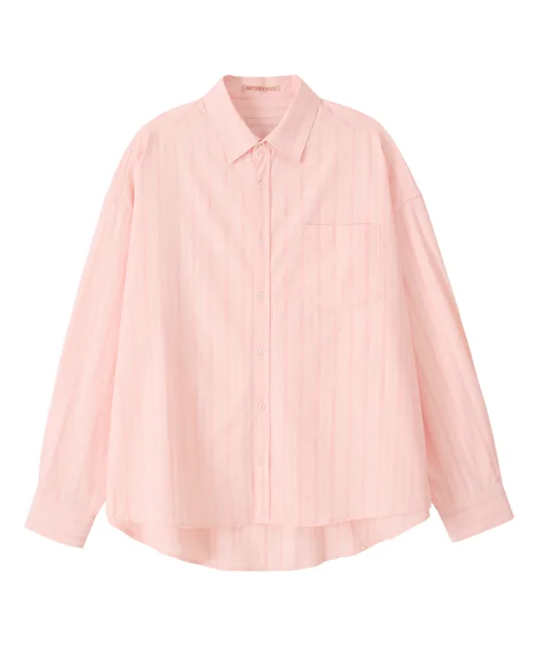 Oversized Brynn Stripe Shirt-Coral
