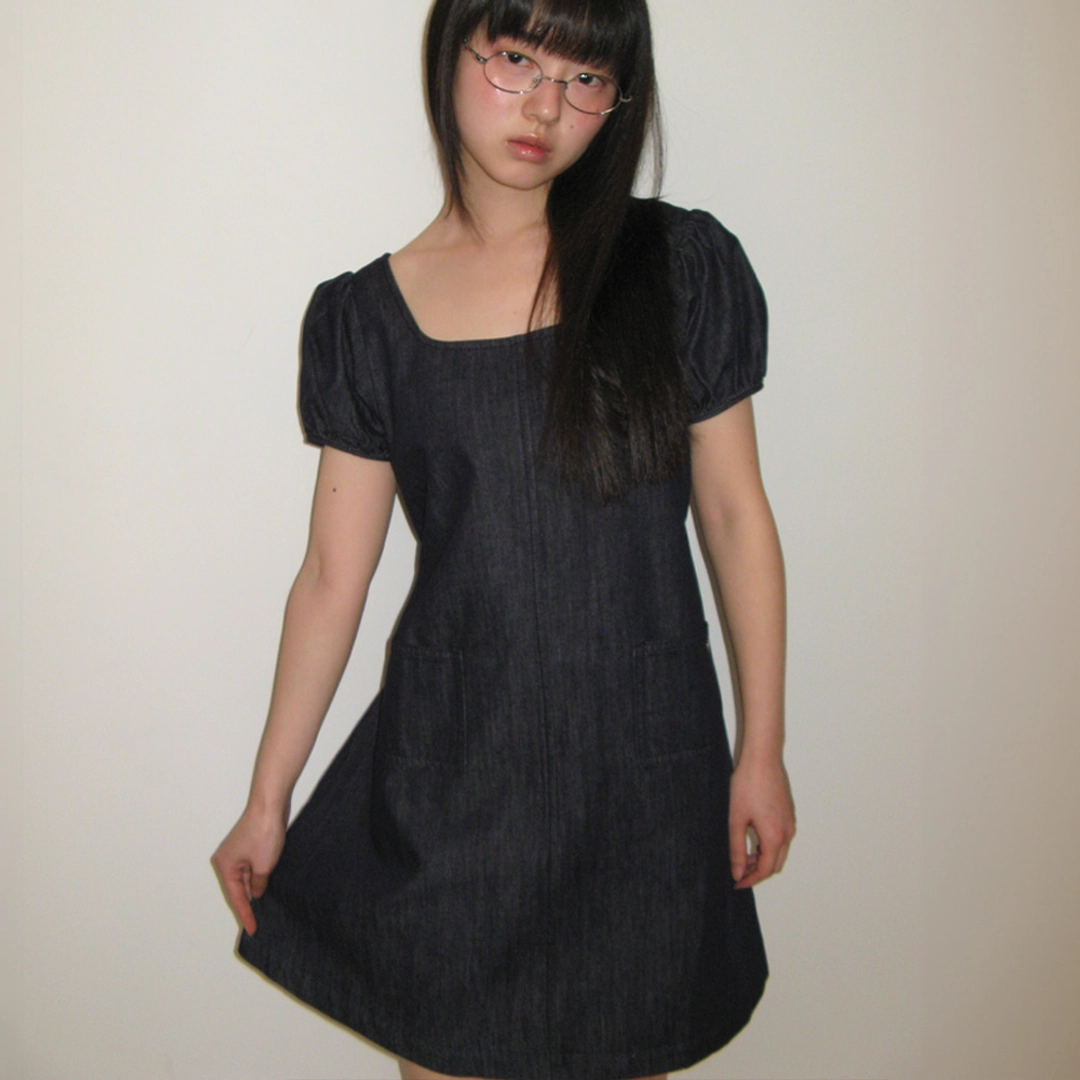 론론 NON FADE POCKET HEART POINT DENIM DRESS INDIGO BLUE 상품 이미지 1