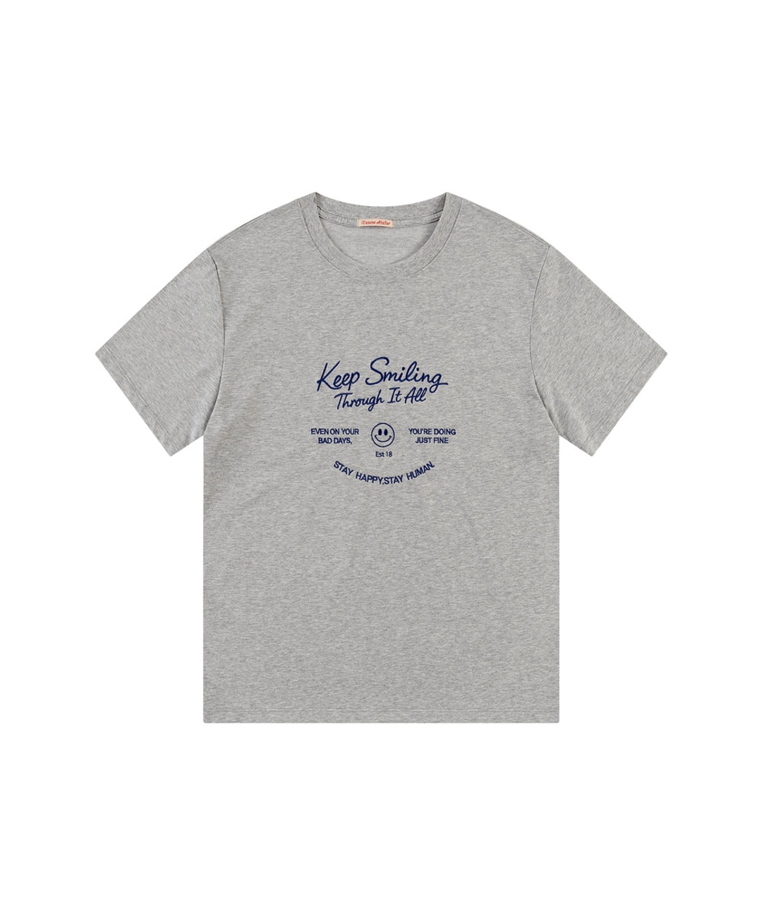 반원 아뜰리에 A3618 Keep smiling 자수 티셔츠_Melange gray 상품 이미지 1