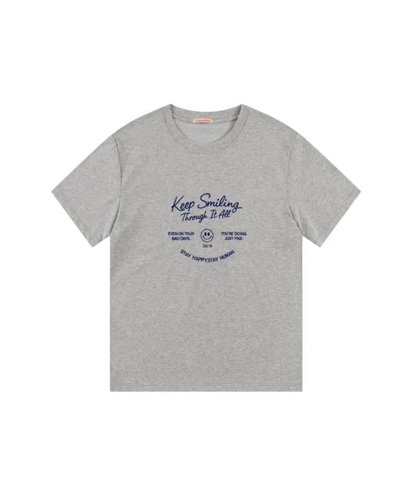 A3618 Keep smiling 자수 티셔츠_Melange gray