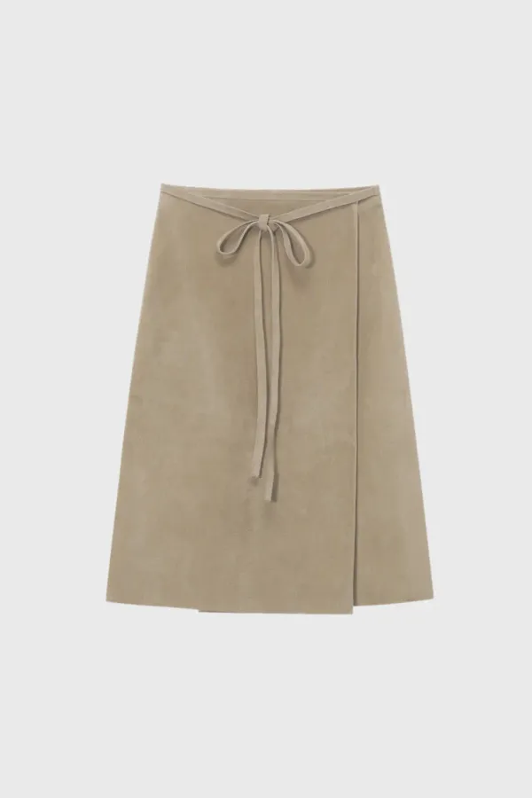 Suede wrap skirt (light beige / camel / gray)