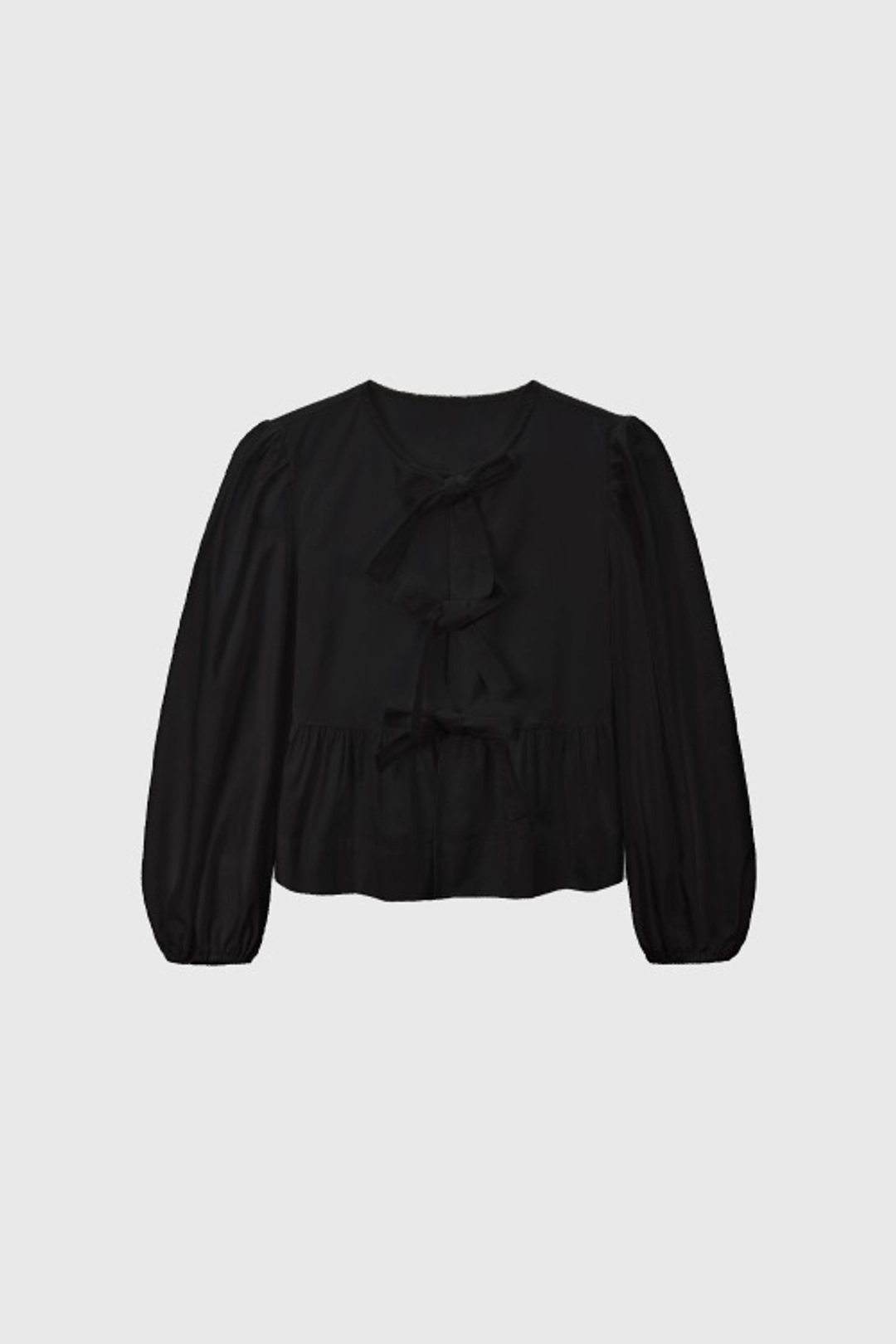 퀸스래빗 Claire Three-Strap Puff Long Ribbon Blouse - BLACK 상품 이미지 3