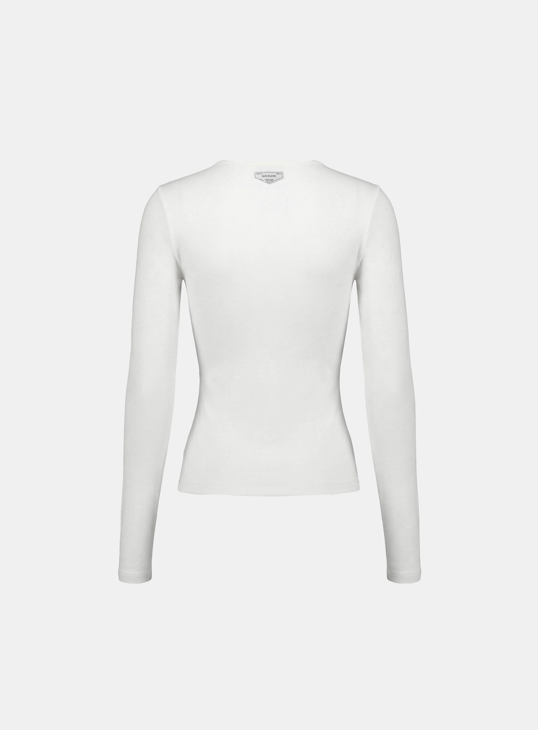 배드블러드 [w-tee26-037] BS Cotton Jersey Fitted Henley Neck Long Sleeve T-Shirt - White 상품 이미지 3