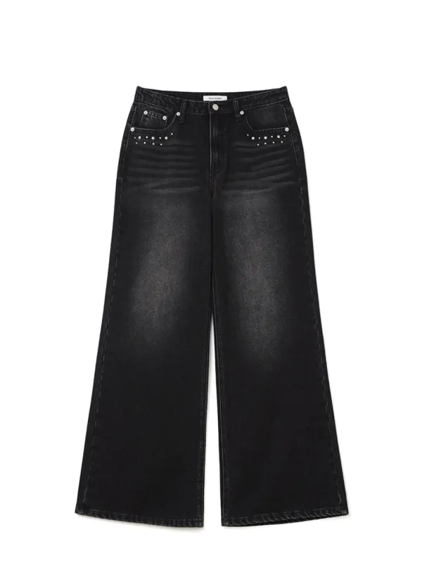 Stud Wide Jeans [Black]