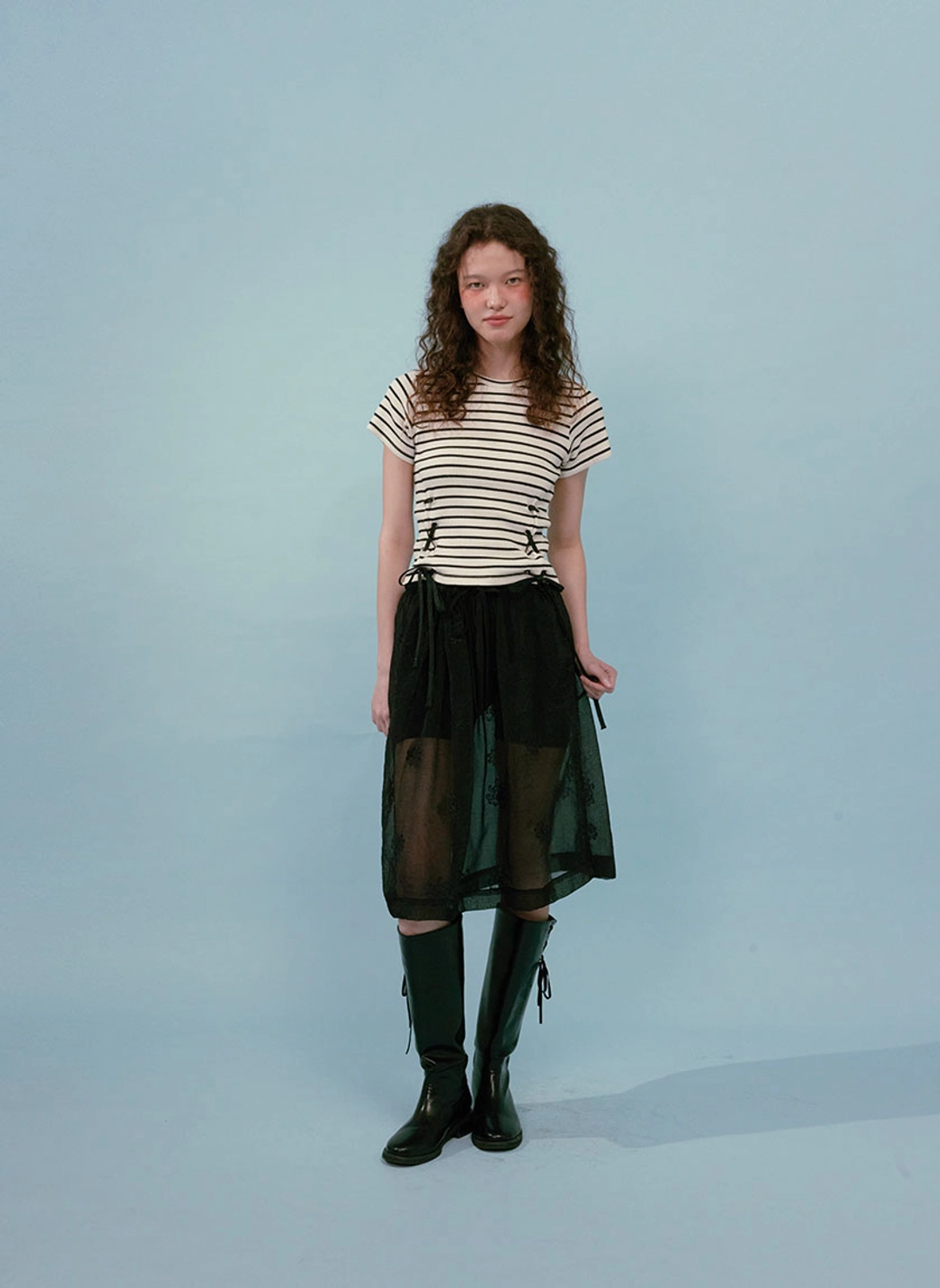 루루서울 Stripe Ribbon Eyelet Top (White) 상품 이미지 2