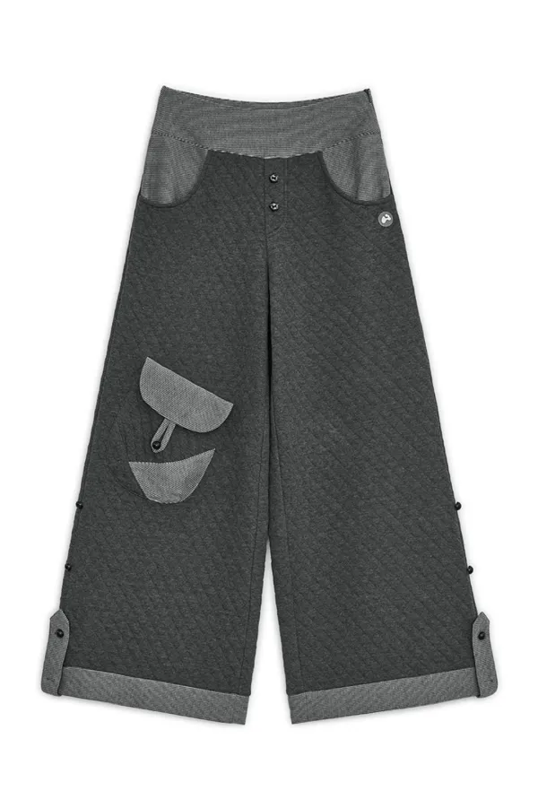 Quilted flap button pants (Gray)