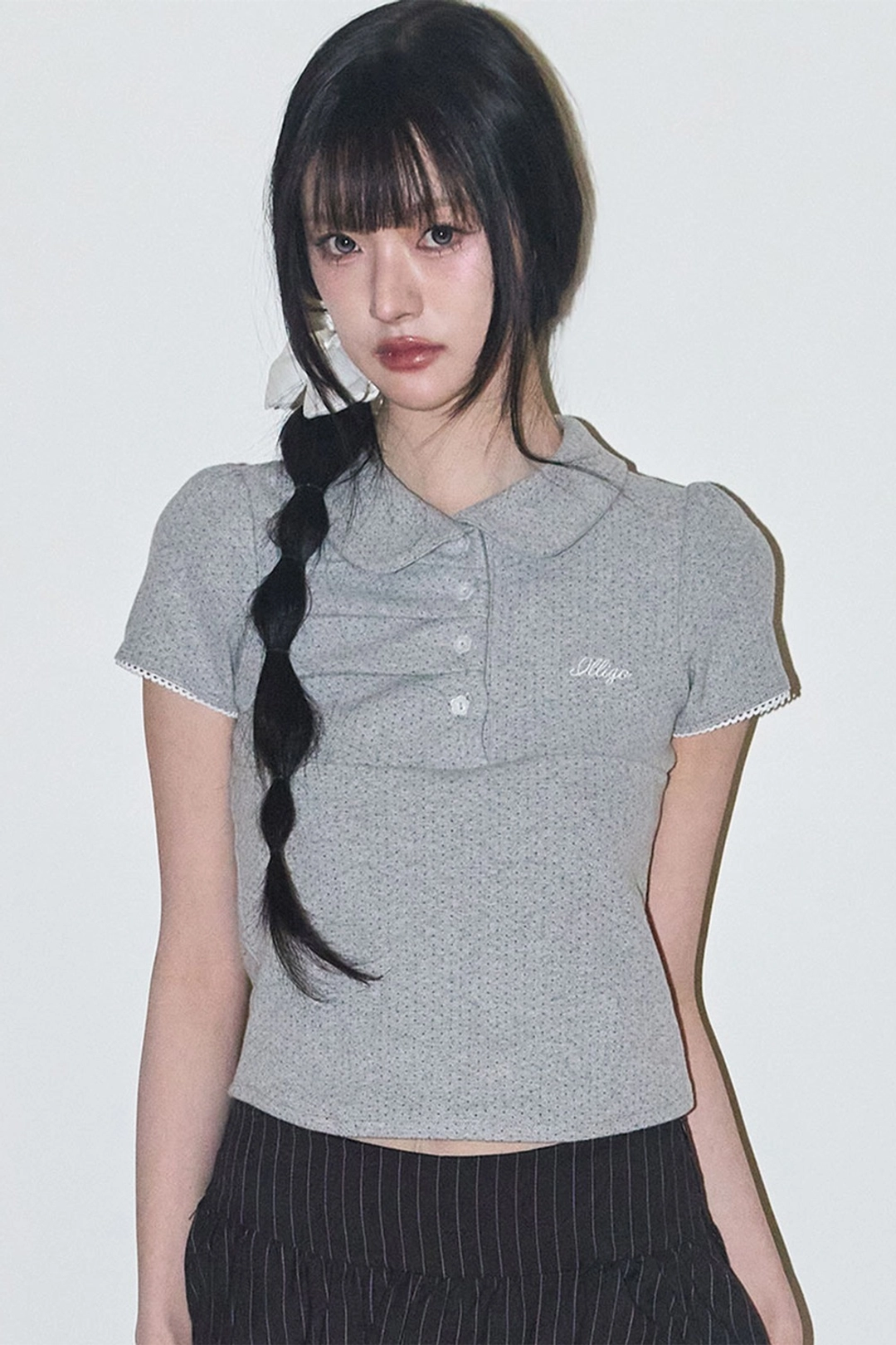 일리고 도트 핀턱 카라 티 멜란지 상품 이미지 2