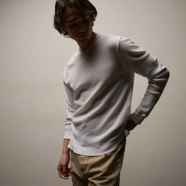 Cotton Linen Thermal Crew - White
