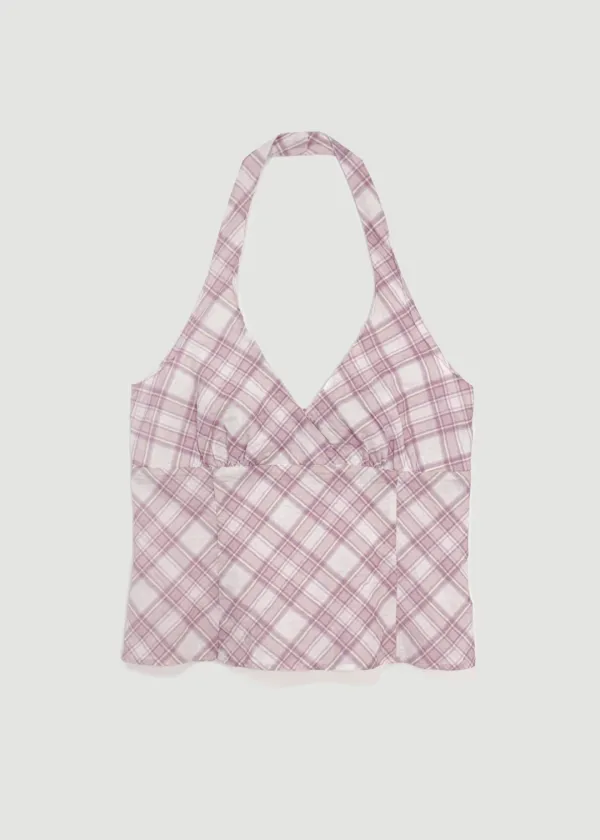 Check halterneck blouse (Pink)