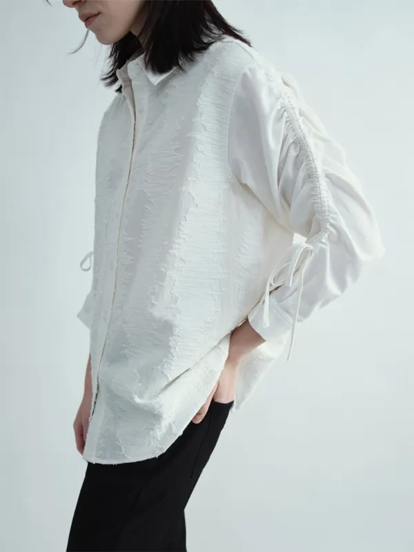 Textured Curved Strap Shirt [Ivory]