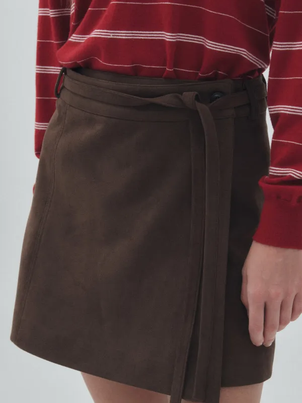 Fairy Wrap Suade Skirt_Brown
