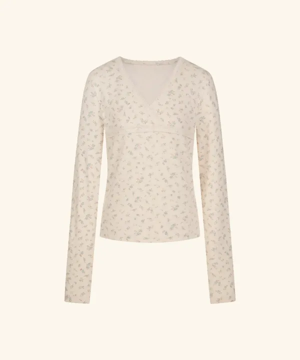 V-Neck Lace Wrap T-Shirt ( Cream )