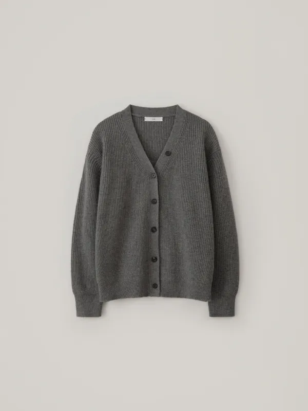 Wool V-Neck Cardigan - Gray