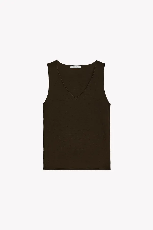 Sanne V Neck Sleeveless Knit (Brown)