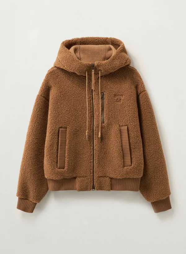 (W) Shearling Fleece Hood Zip-up - Brown