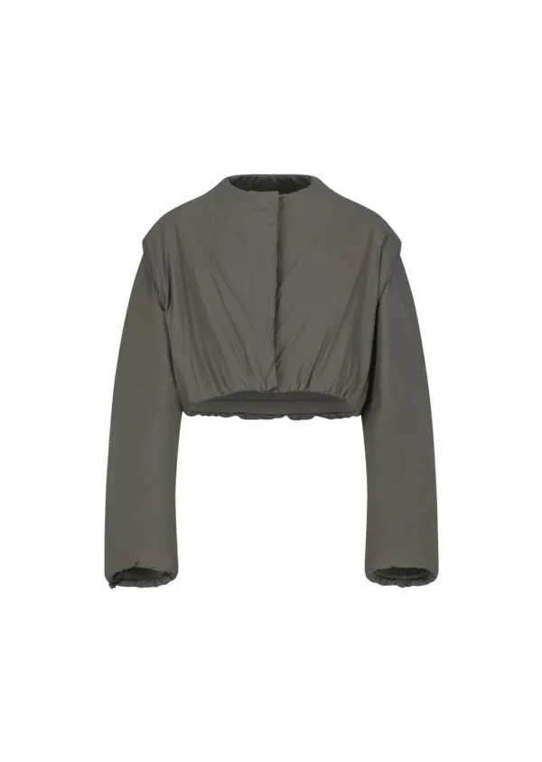 padded nylon crop jumper, brown