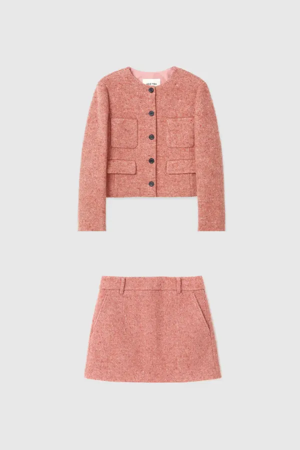 [SET]롤란 노카라 숏 자켓 +아만다 울 미니 스커트 (Pink)