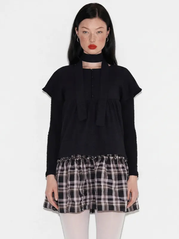 로즈자카드 머플러 블라우스 블랙