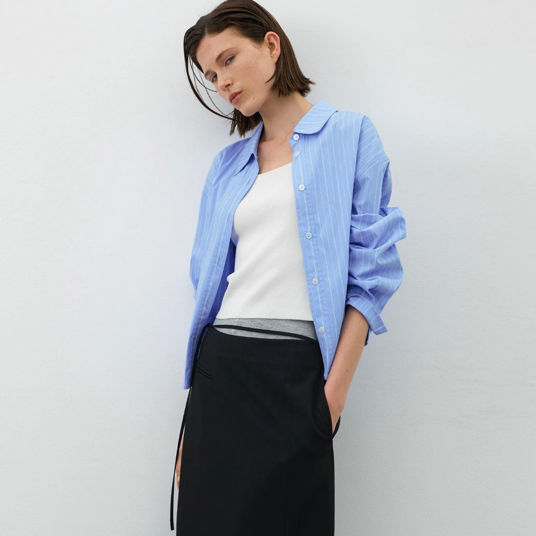 아뜰리에 나인 (BL-4354)ESSENTIAL STRIPE CROP SHIRT 상품 이미지 1